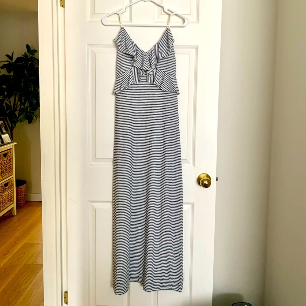 Striped Maxi Dress with Ruffled Bodice